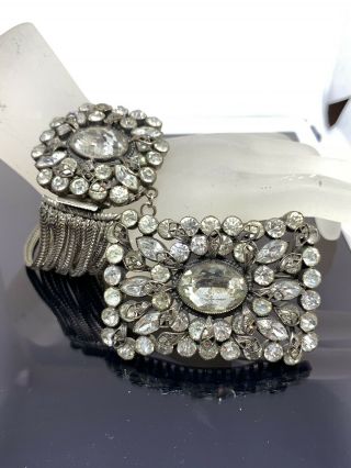 Antique Art Deco Rhinestone Brooch Bracelet Set Filigree Foiled Demi Parure