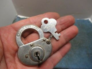Old Nickel Plated Odd Shaped Miniature Yale Bi - Metallic Padlock Lock W/key N/r