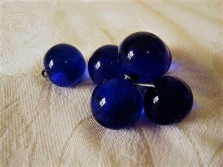 6 Vintage Antique Cobalt Blue Glass Ball Buttons Metal Shanks 5/8 In.