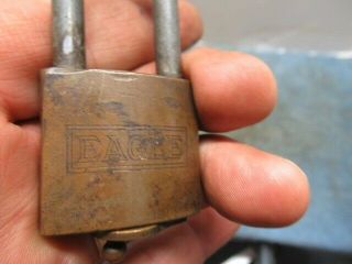 VERY unusual old brass EAGLE padlock lock with a keyhole cover.  w/original key 2