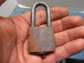 VERY unusual old brass EAGLE padlock lock with a keyhole cover.  w/original key 3