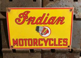 Vintage Indian Motorcycles Porcelain Metal Sign 12 X 8 Gas Oil Pump Plate Bikes