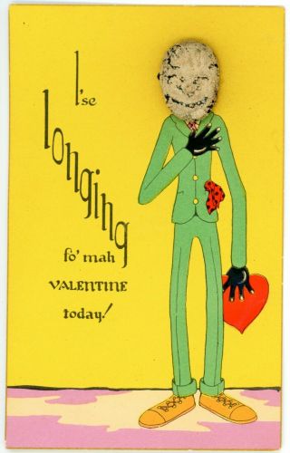Black Americana Valentine Card 1920s Cork Faced Man Expressing His Love