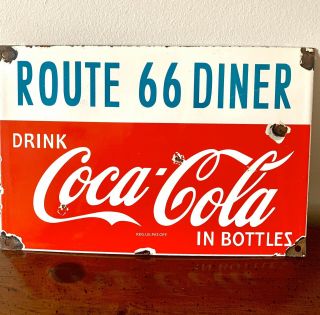 Vintage Us Route 66 Porcelain Gas Coca Cola General Store Diner Service Sign