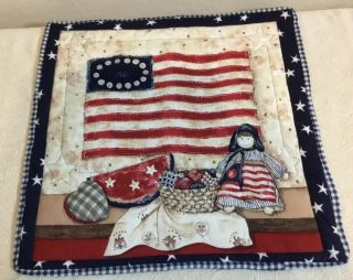 Country Quilt Wall Hanging,  American Flag,  Doll,  Watermelon,  Stars,  Hand Quilted