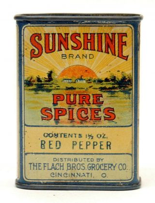 Sunshine Brand Red Pepper Spice Tin,  Flach Bros.  Cincinnati,  Ohio