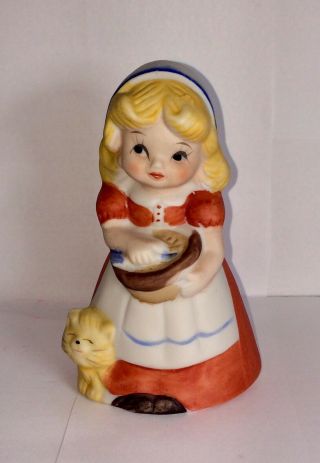Vintage Bell Bisque Porcelain Girl With Bowl And Cat Jasco 1978