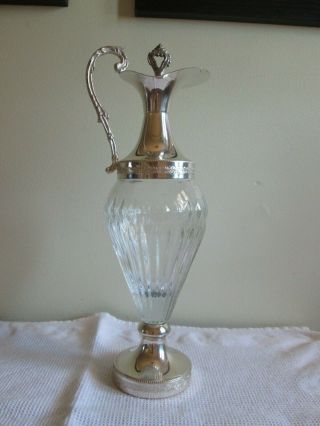 Ornate Vintage Silver Plate & Crystal Wine Decanter Made In Italy