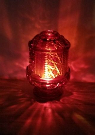 Indiana Glass Stars & Bars Ruby Red Flashed Fairy Lamp/candle Holder 2 Piece