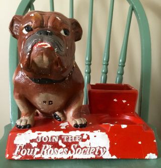 Chalkware Bulldog Join The Four Roses Society Whiskey Advertising Display Usa