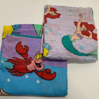 Vintage 1990’s Disney’s Little Mermaid Twin Flat Bed Sheet & Fitted Bed Sheet