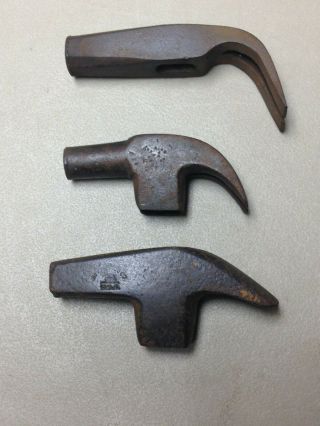 3 Vintage Farrier Blacksmith Hammer Heads 1 - Heller Bros.  2 - Unmarked
