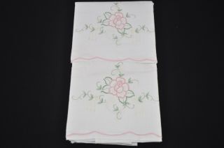 Embroidered Pillowcases Vintage 1980 ' s Cotton Machine Embroidered 2