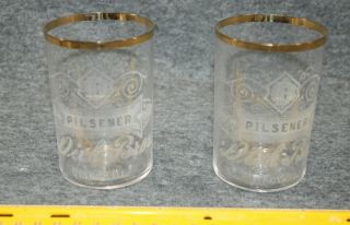 2 Vintage Early Dick’s Pilsener Brewery Glasses Dick & Bros