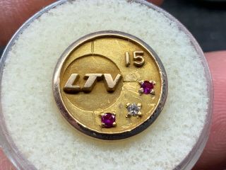 Ling Temco Vought Aerospace 10k Gold Diamond Double Ruby 15 Years Service Pin.