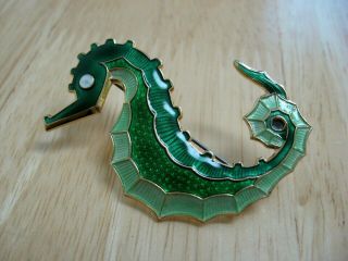 Seahorse Pin / Brooch - Guilloche Enamel - Sterling Silver - David Andersen