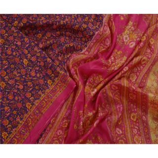 Sanskriti Vintage Blue Saree 100 Pure Silk Printed 5 Yard Sari Craft Fabric