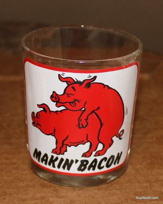 Vintage Novelty Barware Naughty Pigs Makin Bacon Glass Tumbler