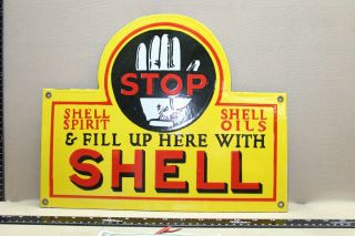 Rare Shell Gasoline Spirit Stop Porcelain Metal Sign Service Station Gas Oil Car