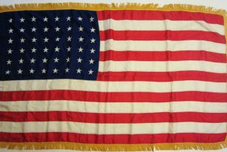 Wwii Era 48 Star American Flag Silk Or Nylon (?) Embroidered Fringe Vintage 60 "