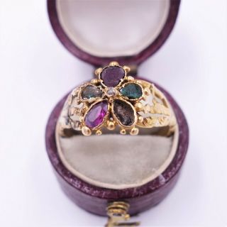 Antique Georgian Circa 1830 REGARD Acrostic Gemstone 18K Gold Ring 3