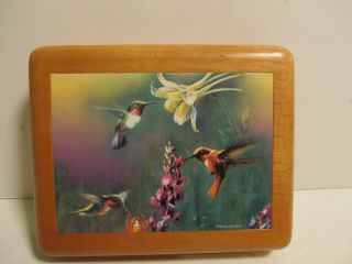 Vintage Wood Hummingbird Ring Jewelry Box Trinkets Dresser