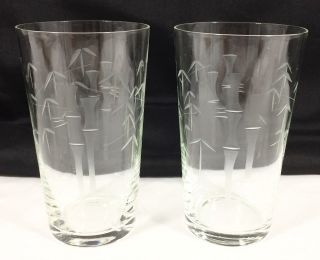 2 Vtg Noritake Sasaki Etched Bamboo Crystal Tiki Glass Tumblers 12 Oz Set Euc