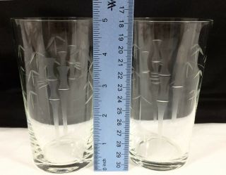 2 Vtg Noritake SASAKI Etched BAMBOO Crystal Tiki Glass Tumblers 12 oz Set EUC 2