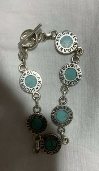 Vintage Bvlgari Sterling Silver Bracelet Charm Turquoise Aqua Blue Stone 925