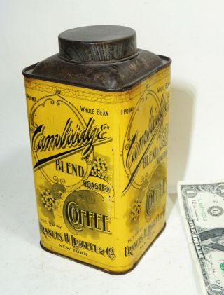 C1910 Cambridge Coffee Tin Victorian Can Antique Vtg Francis H Leggett York