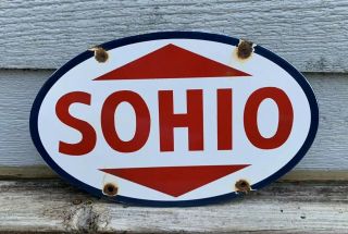 Vintage Sohio Oil Company Gasoline Porcelain Sign Pump Plate Lubester