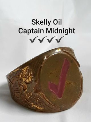 Rare 1939/1940 Skelly Oil Captain Midnight Check Mark Ring Premium