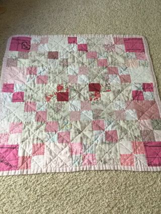 Vintage Hand Crafted Baby Quilt Pink Vintage Fabrics