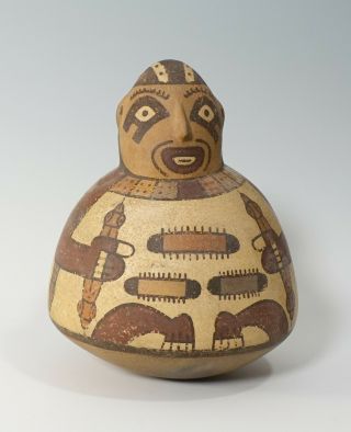 Pre - Columbian Style Nazca Polychrome Snake God Spouted Pottery Vessel Whistle