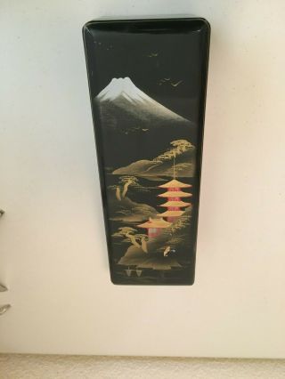 Vintage Antique Black Lacquer Hand Painted Japanese Jewelry Trinket Storage Box