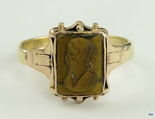Antique Victorian 19th Century 14k Gold & Carved Tiger’s Eye Cameo Ring