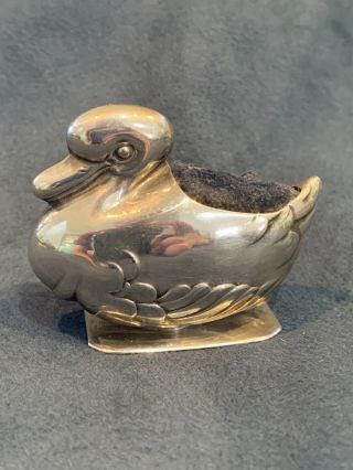 Antike Sterling Silver Pin Cushion Marked Sterling Duck Shape - So Cute