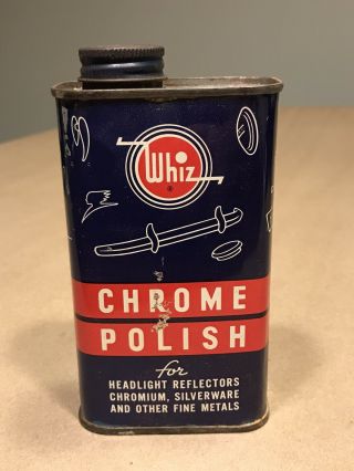 Rare Vintage Whiz Chrome Polish Empty 8 Oz Can Gas Oil Can