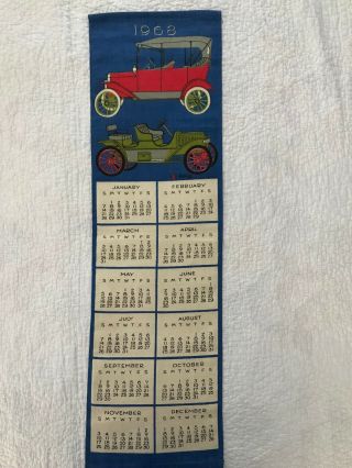 Vintage 1968 Calendar Towel Vera Ladybug Cars Blue Background