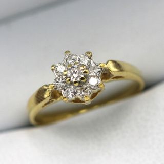 Beautifull Antique 18ct Yellow Gold Diamond Cluster Ring 0.  30ct