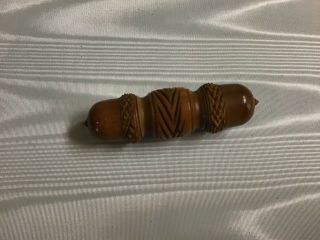 Antique Vegetable Ivory Carved Double Acorn Sewing Needle Case Coquilla Nut