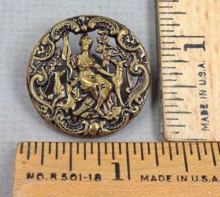 Diana,  Hunting / Moon Goddess,  Gorgeous Antique Brass Picture Button,  Open - Work