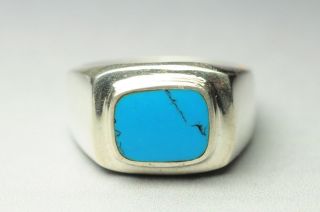 T06c01 Vintage Taxco Signed Modern Turquoise Stone Sterling Silver Ring Sz 10.  25