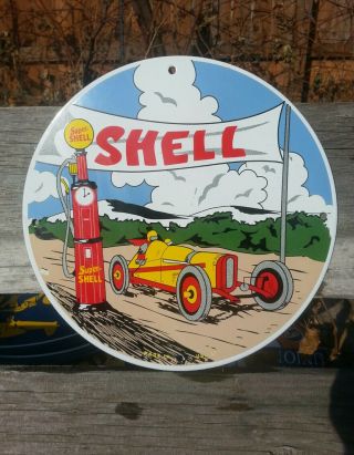 Vintage 1921 Shell Porcelain Sign Visible Gas Pump Oil Clock Face Nos