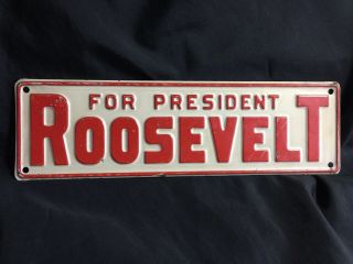 President Fdr Pressed Steel Plate “for President Roosevelt” Enameled 30’s / 40s