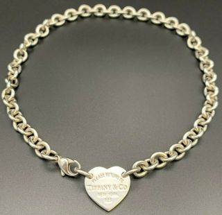 Sturdy Estate Sterling Silver Return To Tiffany & Co Heart Choker Necklace 15.  5 "
