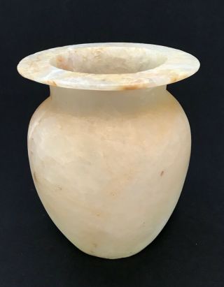 Egyptian Hand Carved Alabaster Jar Vessel Vase