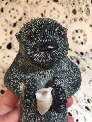 Jolin Vtg Hand Carved Canada Inuit Argillite Sculpture - Otter & Pup