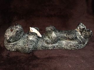 Jolin VTG Hand Carved Canada Inuit Argillite Sculpture - Otter & Pup 2