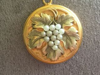 The Best Antique Art Nouveau 2 Tone Gold Filled Locket Pendant With Pearl Grapes